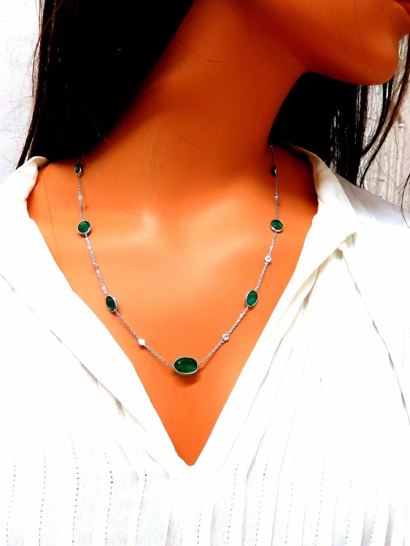 12.88ct. Natural Emeralds Diamonds Yard Necklace 14kt ** - 11