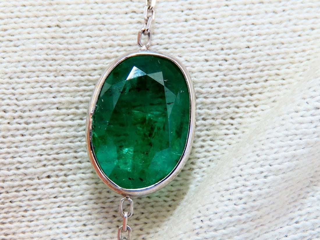 12.88ct. Natural Emeralds Diamonds Yard Necklace 14kt ** - 9