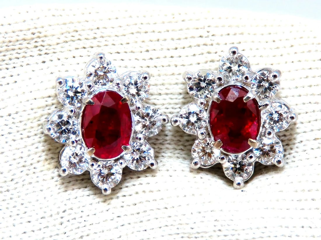 GIA Certified 3.77ct Natural Heat Ruby Diamond Cluster Earrings 14kt ** (1 of 7)