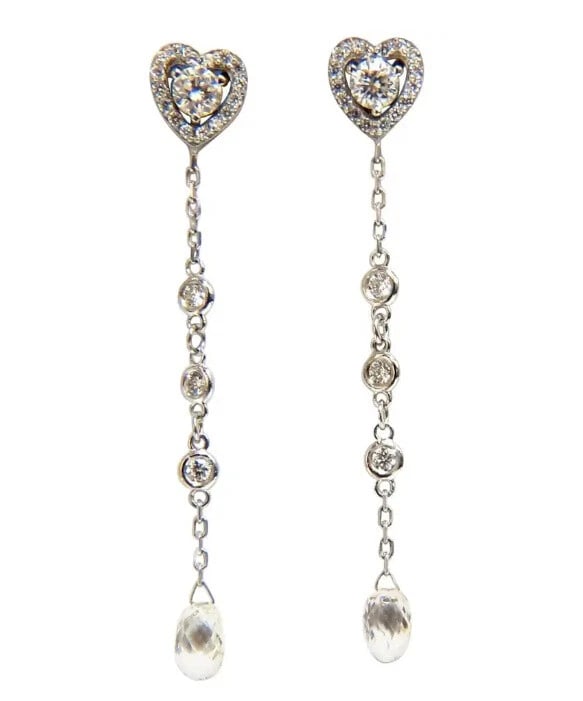 2.40ct Natural Briolette Diamonds Dangle Station Yard Earrings 14kt**: Title: 2.40ct Natural Briolette Diamonds Dangle Station Yard Earrings 14kt** Description: Dangle Briolette Diamond earrings. The Victorian Revival. 1.60cts of natural Briolette diamonds & .80ct Natura