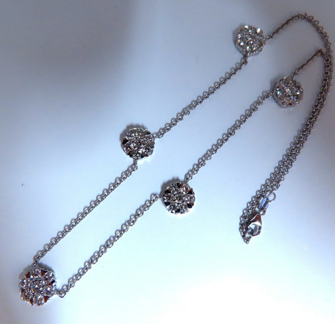 5.22ct natural diamonds (5) cluster yard necklace 14kt floretta 17 inch**: Title: 5.22ct natural diamonds (5) cluster yard necklace 14kt floretta 17 inch** Description: 5.22ct. (5) Clusters by Yard necklace. Full cut brilliant Round diamonds. Vs-2 Clarity. G-color. 14kt. whi