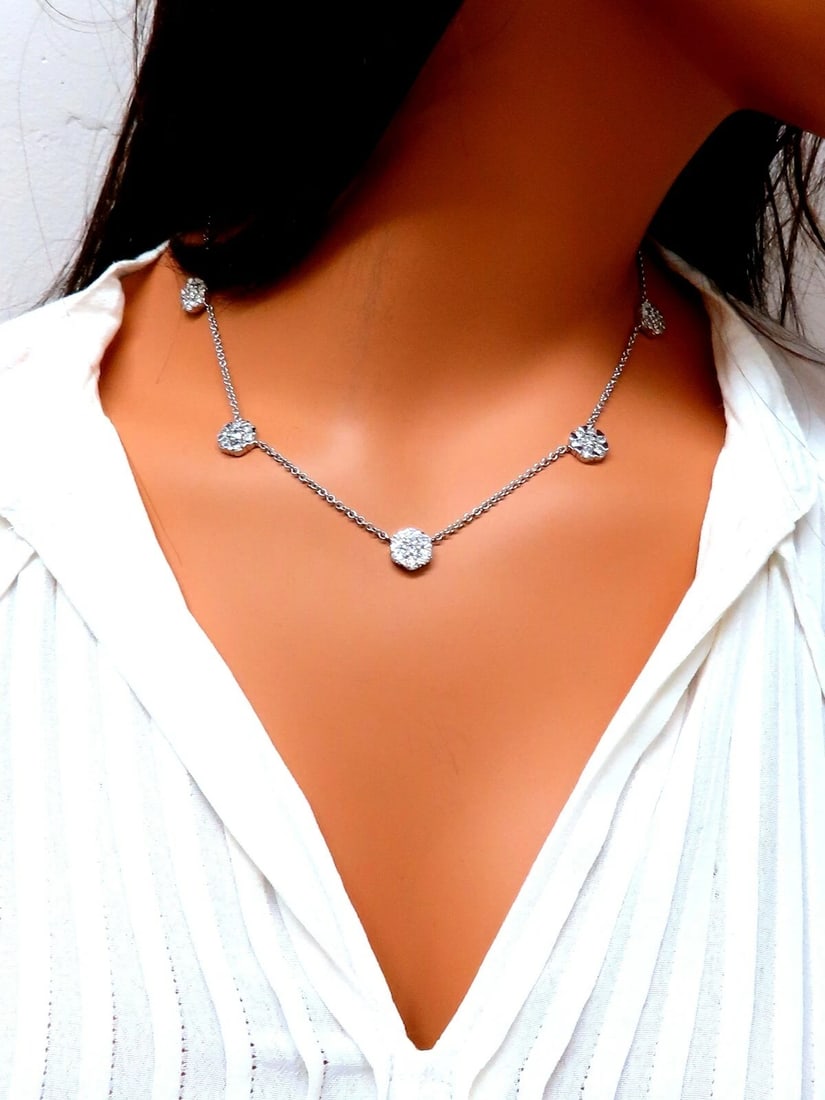 5.22ct natural diamonds (5) cluster yard necklace 14kt floretta 17 inch** - 6