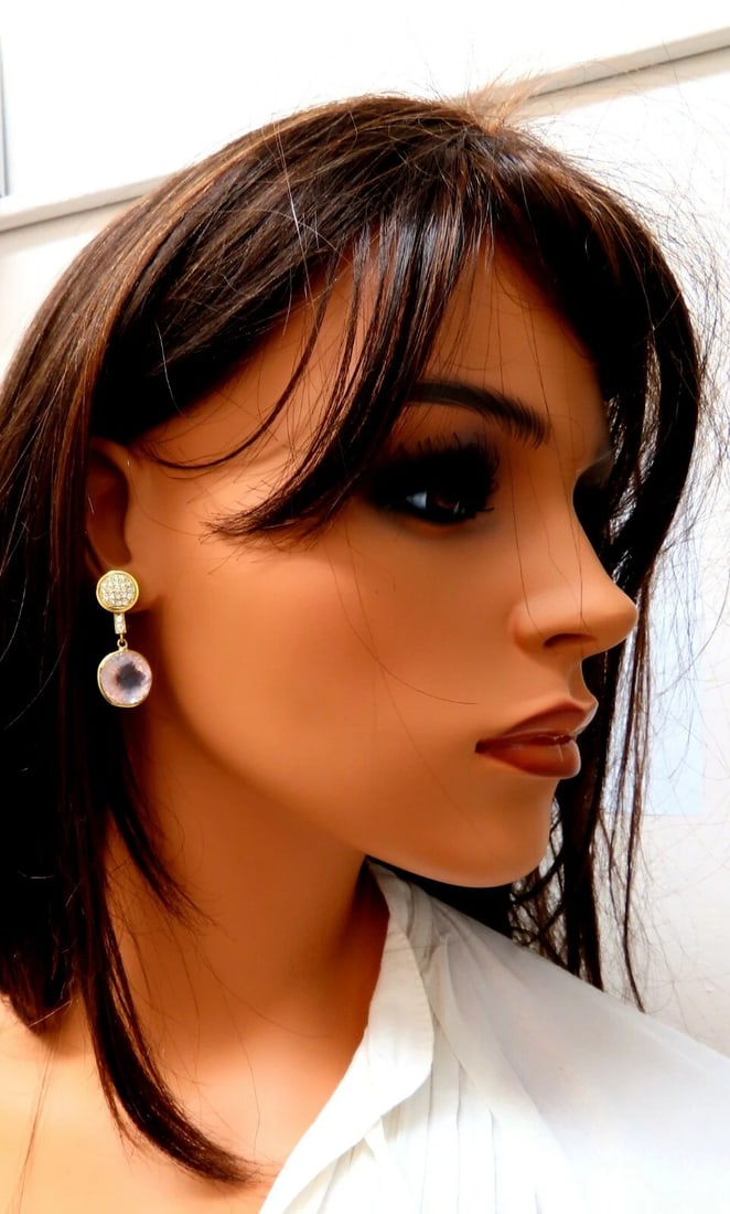 30.33ct Natural Rose Quartz Diamond Dangle Earrings 18 Karat Pink Flash** - 4