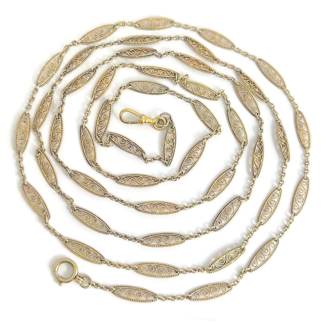 Antique Victorian Long Filigree Guard Chain Necklace 21K Yellow Gold, 39.06 Gram - 2