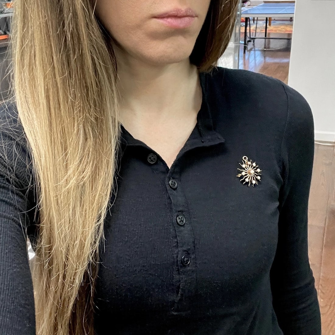 Antique Victorian Pearl Starburst Pendant Brooch 14K Yellow Gold, 6.59 Grams - 6