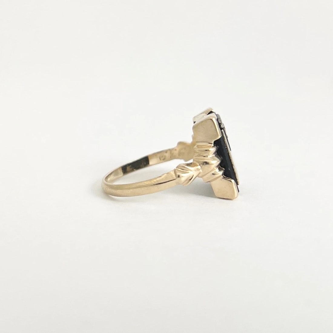 Vintage 1930's Letter MP Initial Black Onyx Diamond Signet Ring 14K Gold 3.24 Gr - 6