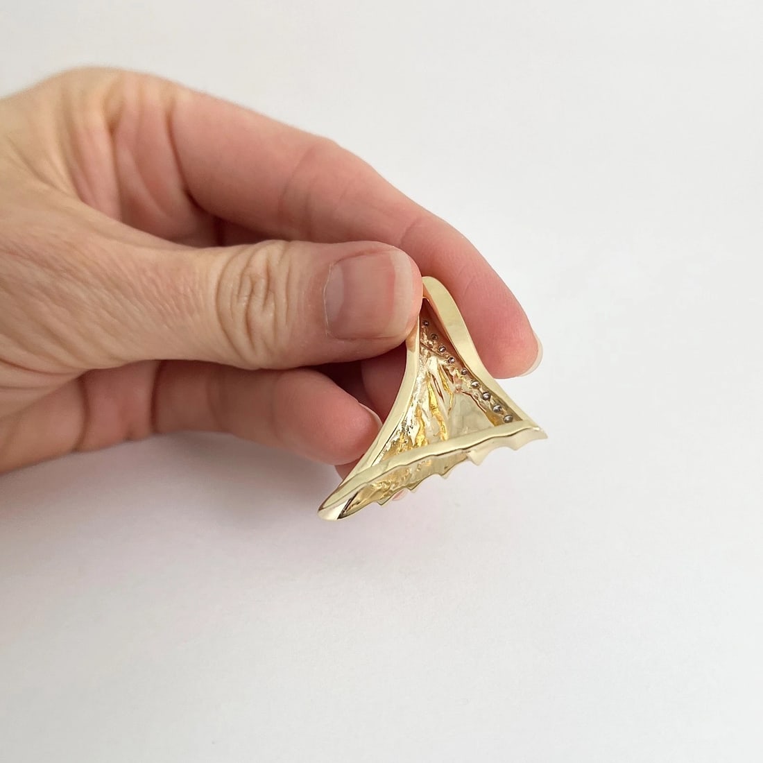 Vintage Asymmetrical Diamond Fan Necklace Pendant 14K Yellow Gold, 6.29 Grams - 6