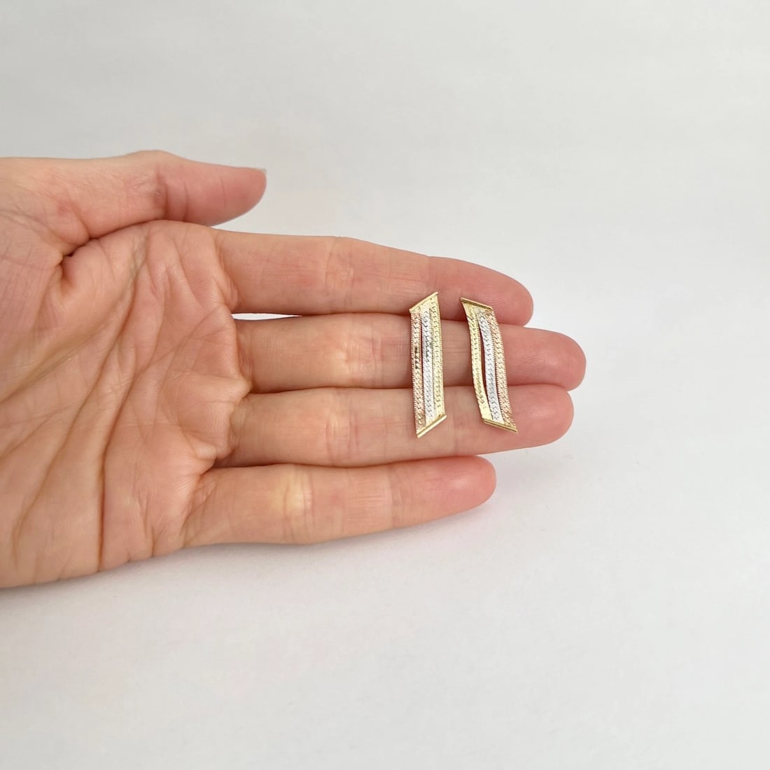 Vintage Tri-Color Ribbon Dangle Drop Earrings 14K Yellow Rose White Gold 1.27 Gr - 3