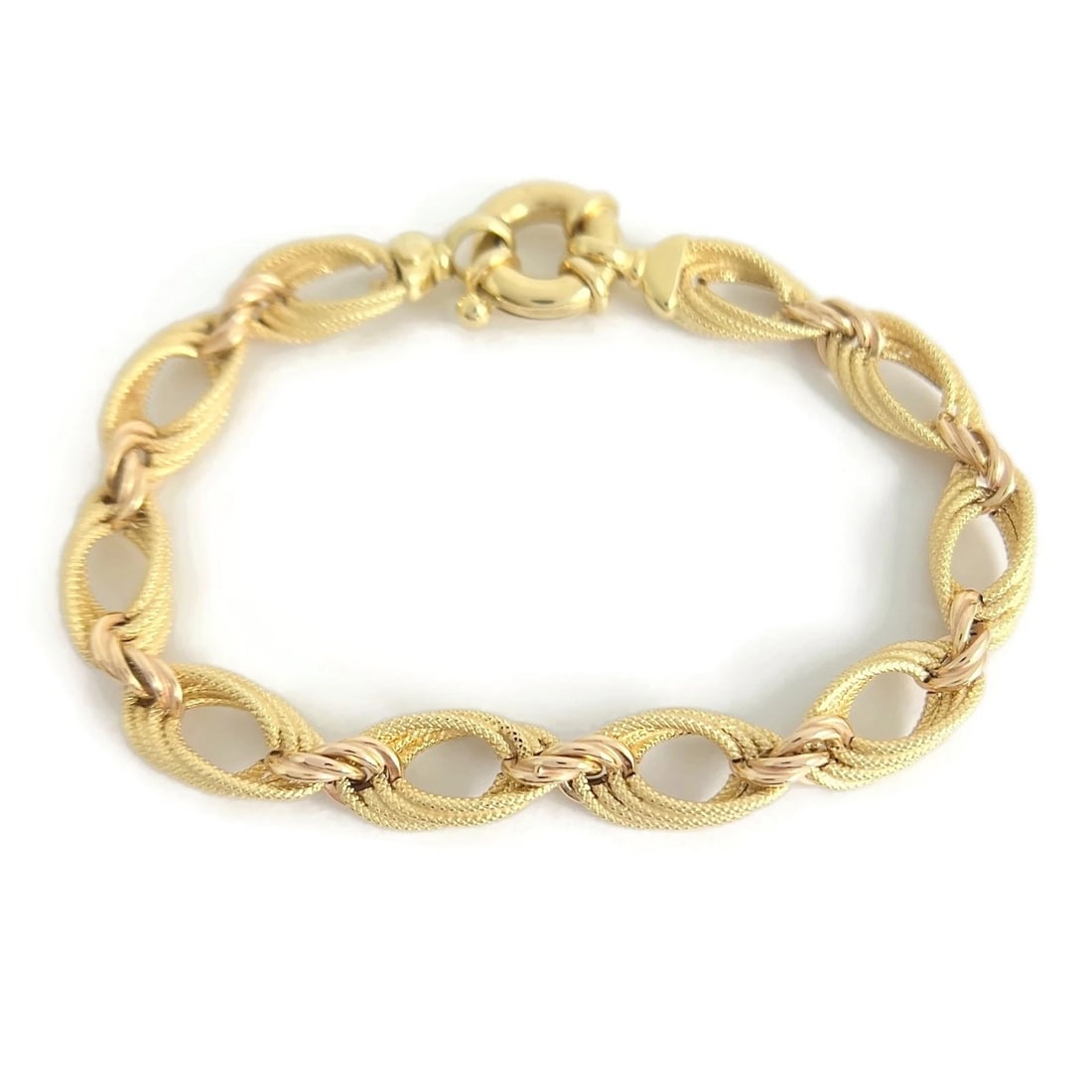 Vintage Italian Two-Tone Oval Chain Bracelet 18K Yellow Rose Gold, 14.99 Grams (1 of 8)