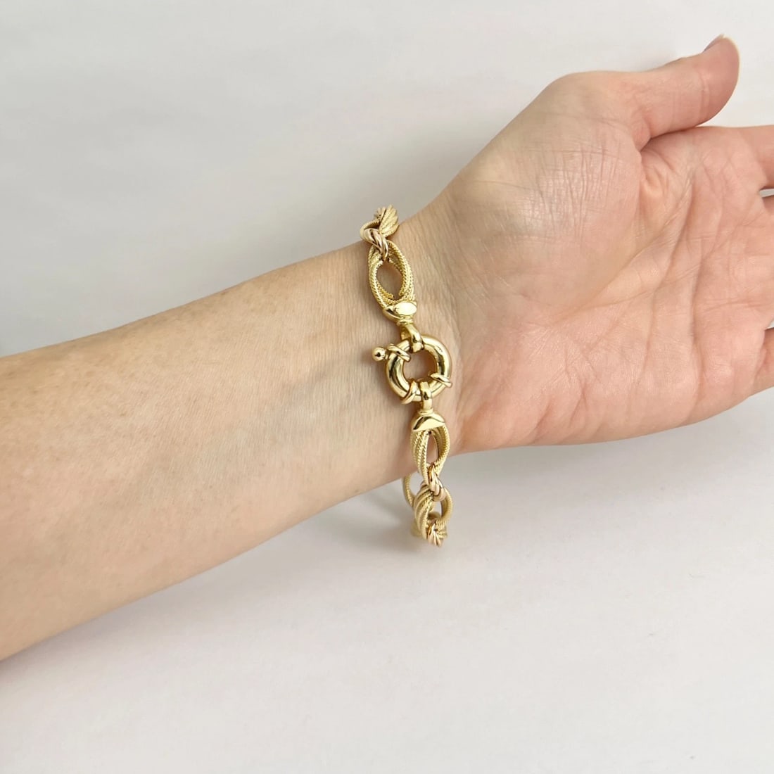 Vintage Italian Two-Tone Oval Chain Bracelet 18K Yellow Rose Gold, 14.99 Grams - 7