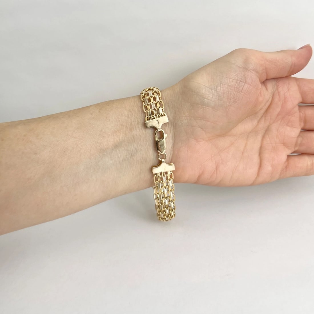 Vintage 1960's Wide Bismark Chain Link Bracelet 14K Yellow Gold, 15.33 Grams - 6