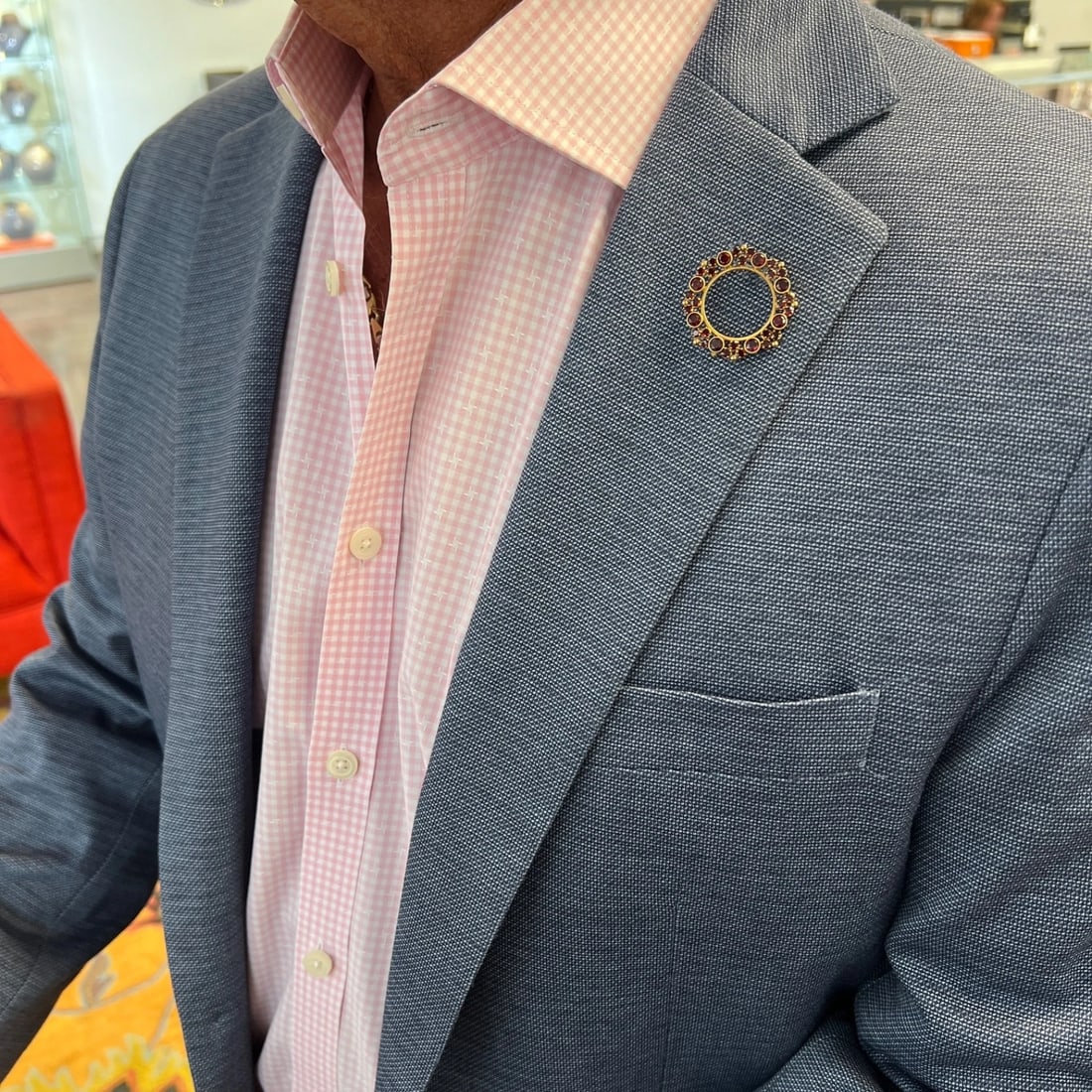 Vintage Garnet Gemstone Circle Brooch Pin 14K Yellow Gold, 5.20 Grams - 8