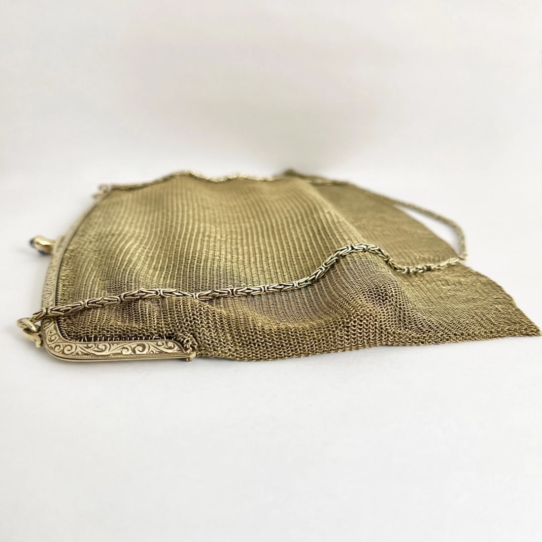 Antique Art Nouveau Mesh Chain Sapphire Purse 14K Yellow Gold, 157.34 Grams - 10