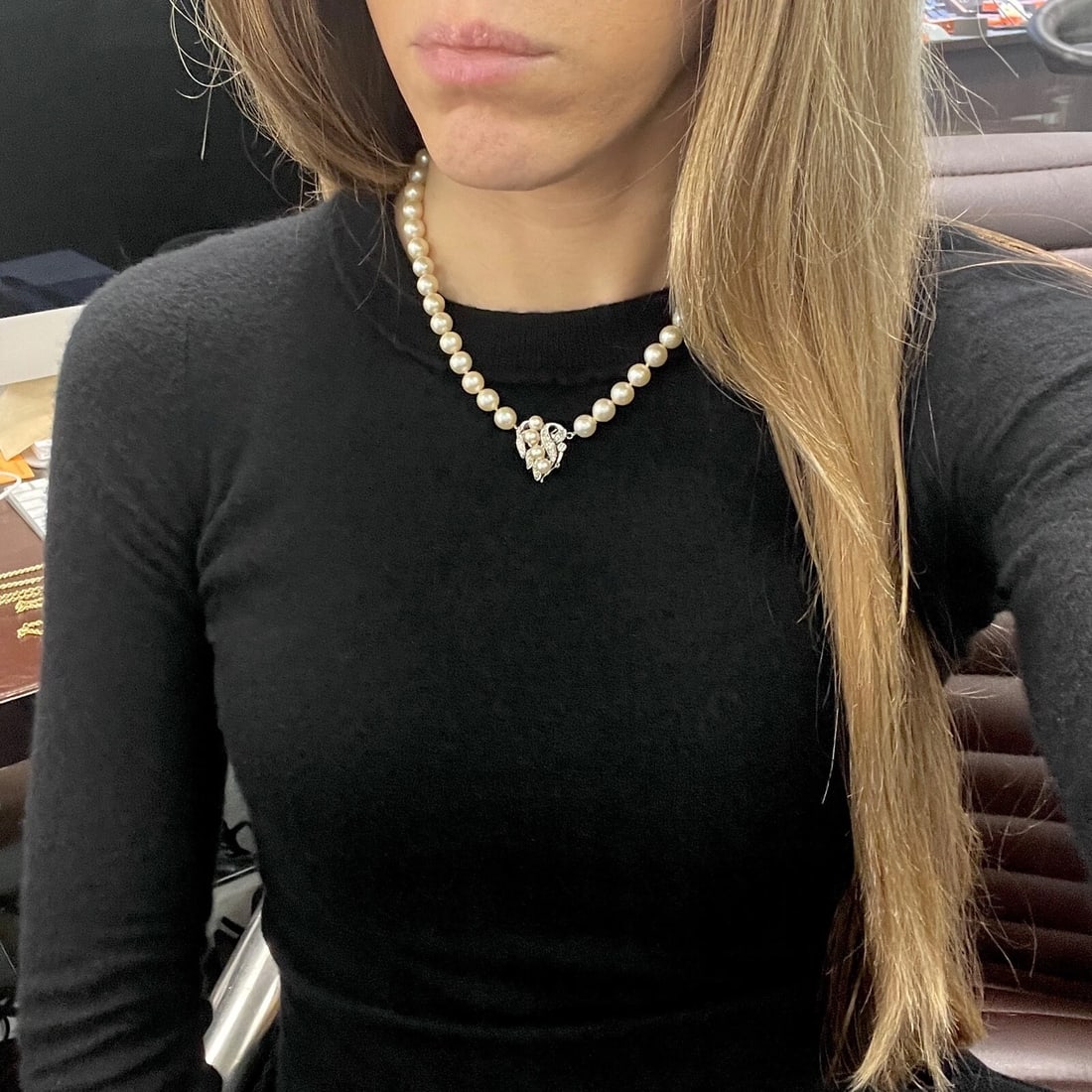 Art Nouveau Japanese Pearl Diamond Necklace 14K White Gold Clasp , 35.34 Gr - 5