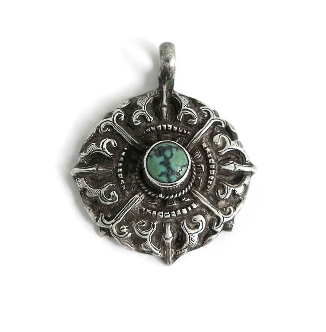 Vintage Artisan Turquoise Necklace Pendant Sterling Silver, 5.35 Grams (1 of 6)