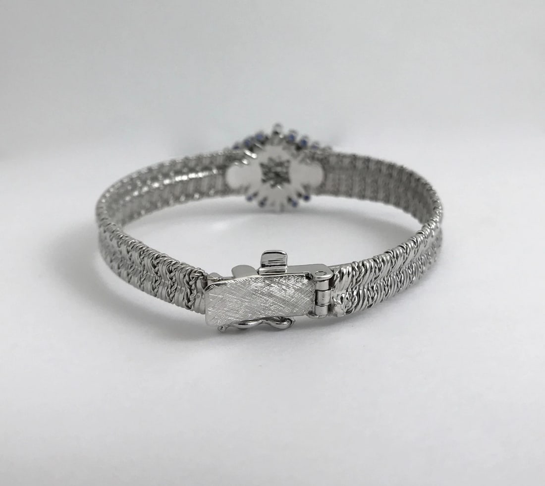 Vintage Blue Sapphire Diamond Geometric Cluster Bracelet 18K White Gold, 32.3 Gr - 10