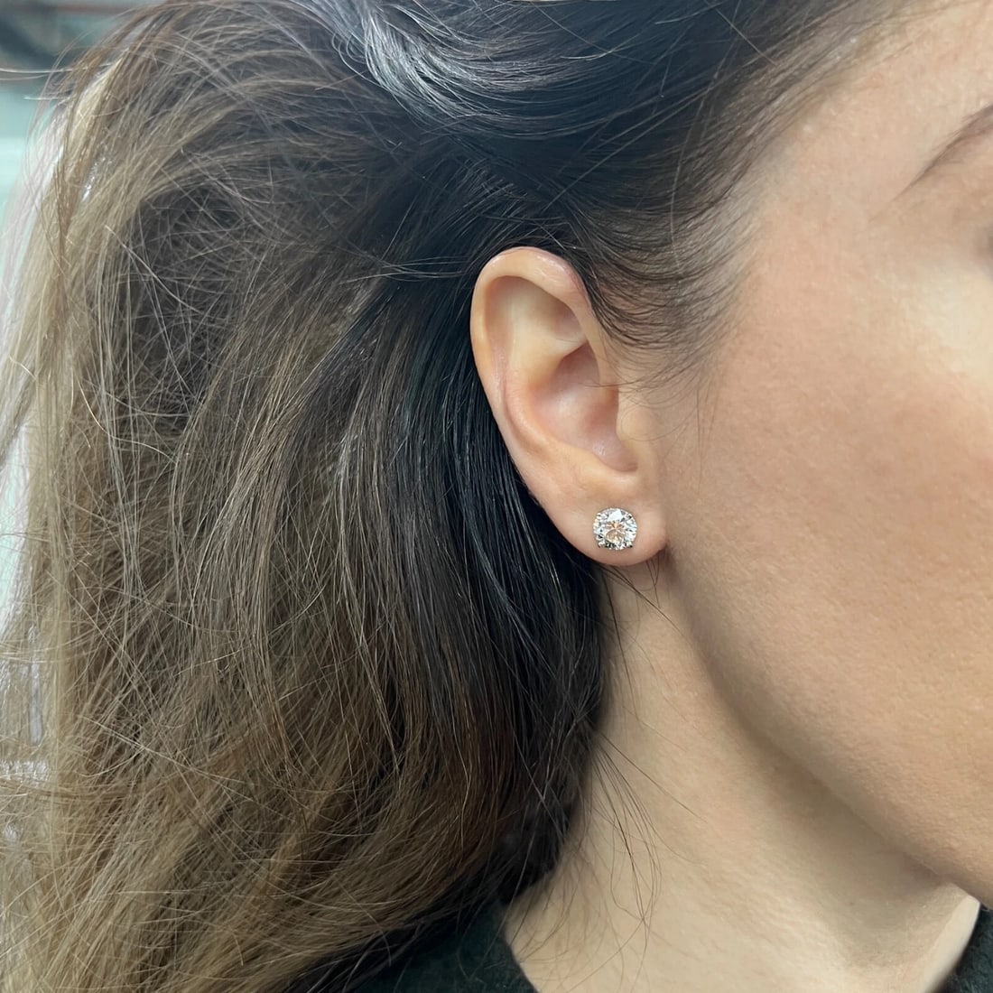 Round Champagne Diamond Stud Earrings 14K White Gold 4-Prong Basket 4.10 CTW - 3