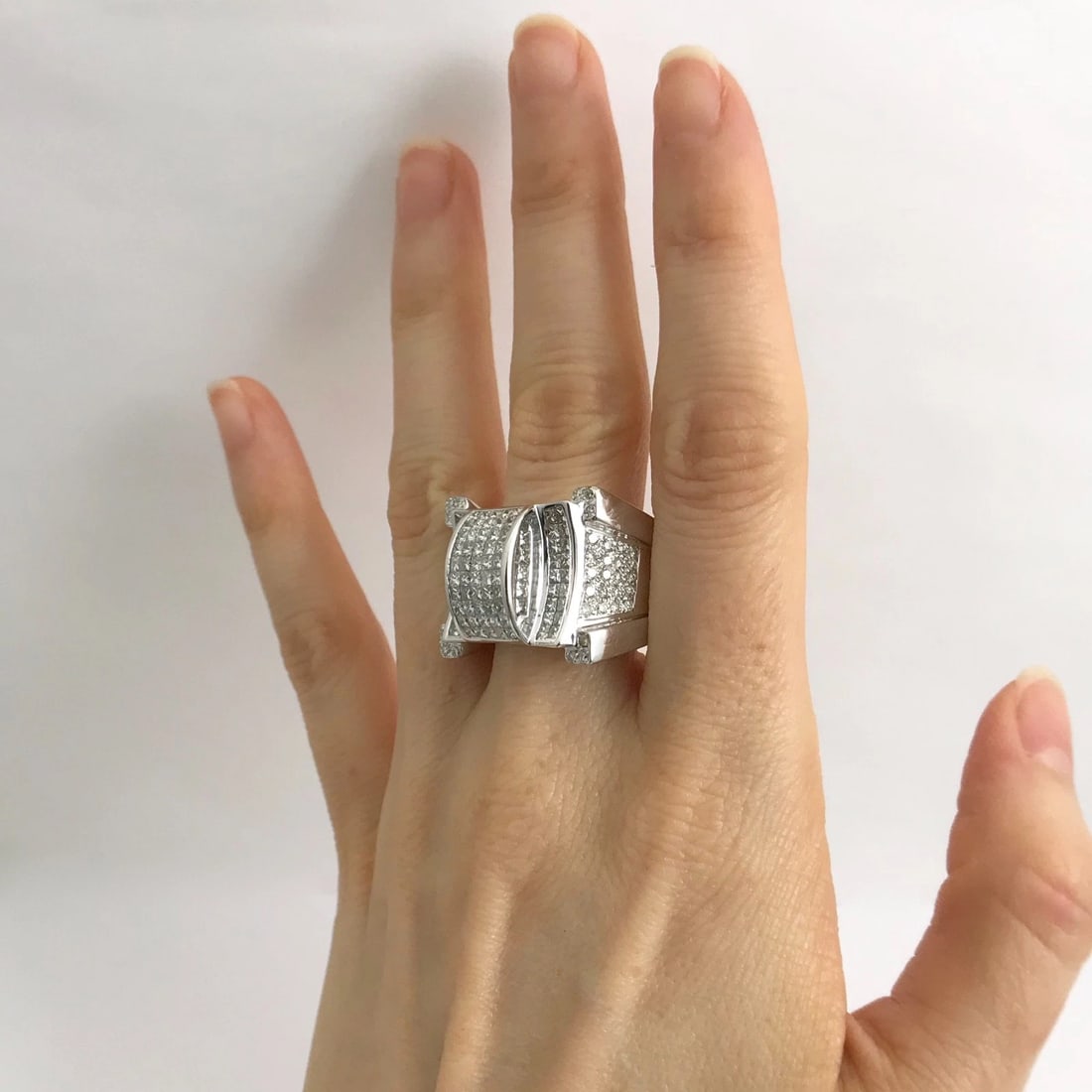 Men's Princess Diamond Invisible Set Ring 14K White Gold, 2.60 CTW, 21.14 Grams - 3