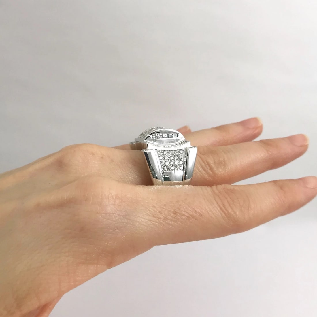 Men's Princess Diamond Invisible Set Ring 14K White Gold, 2.60 CTW, 21.14 Grams - 4