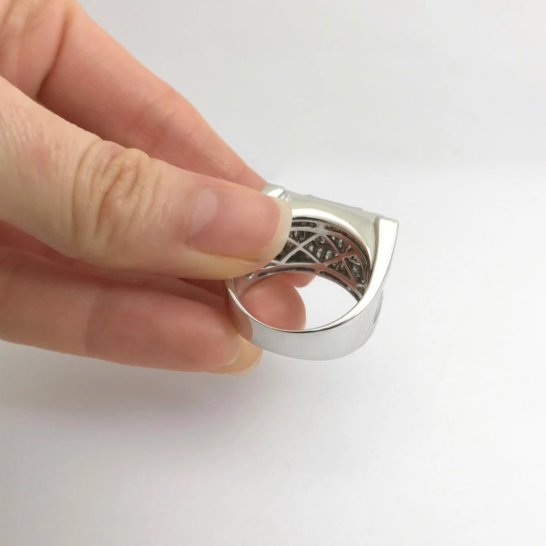 Men's Princess Diamond Invisible Set Ring 14K White Gold, 2.60 CTW, 21.14 Grams - 5