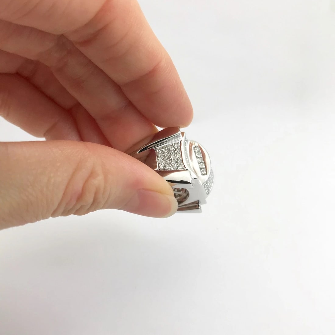 Men's Princess Diamond Invisible Set Ring 14K White Gold, 2.60 CTW, 21.14 Grams - 6