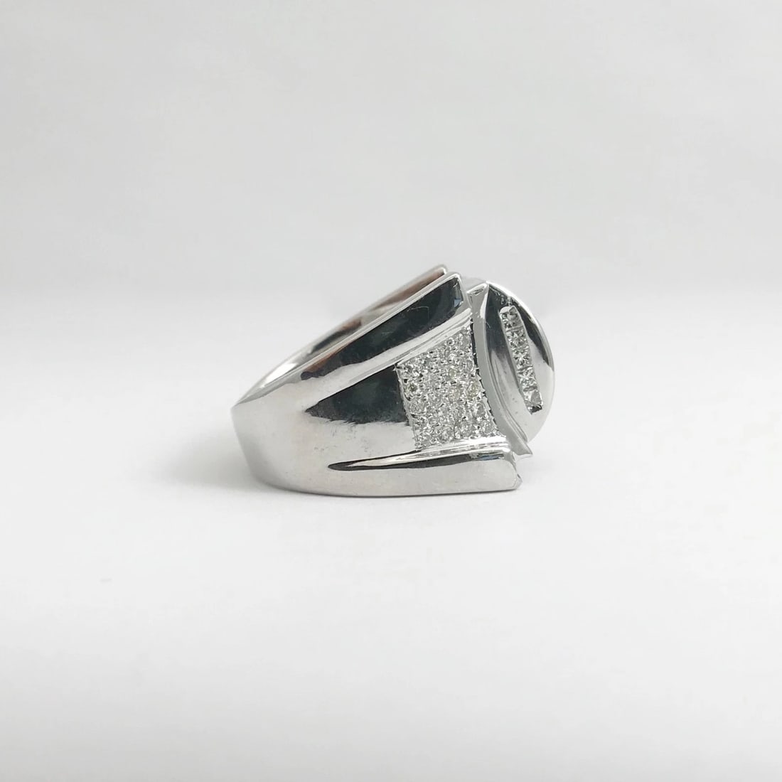 Men's Princess Diamond Invisible Set Ring 14K White Gold, 2.60 CTW, 21.14 Grams - 9