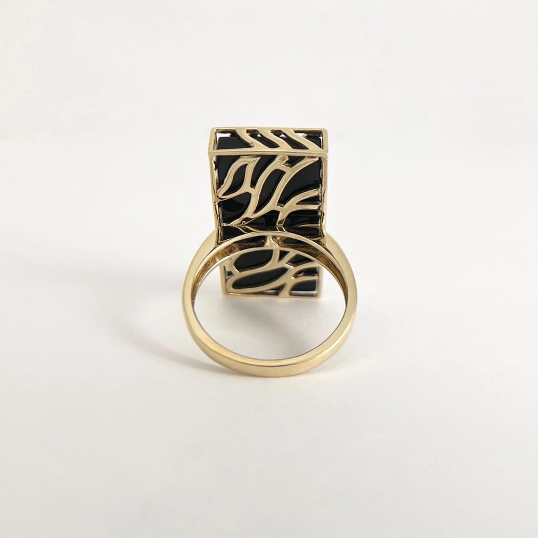Black Onyx Zebra-Striped Long Rectangle Ring 14K Yellow Gold, 9.12 Grams - 7