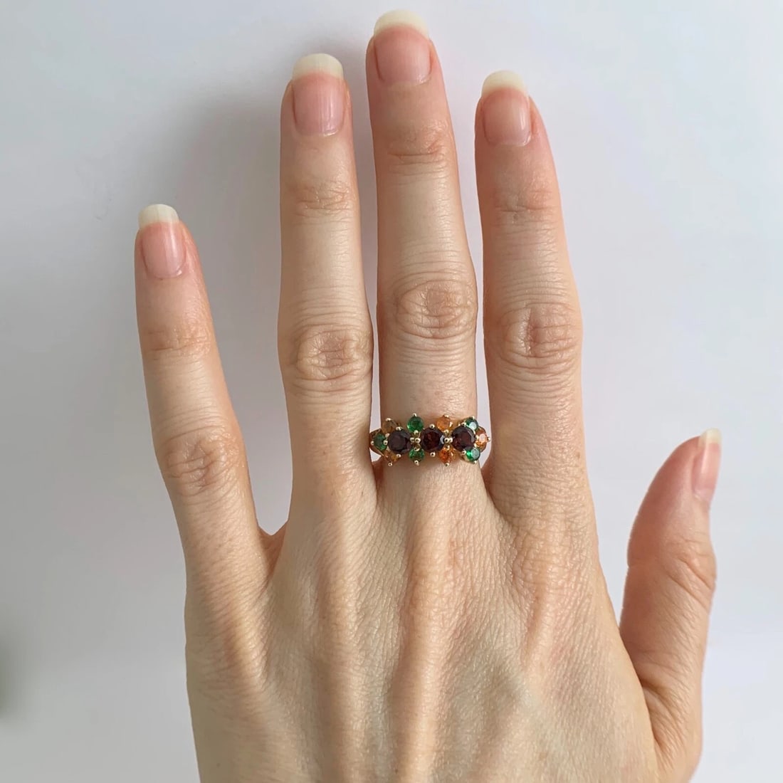 Garnet Emerald Citrine Multicolored Gemstone Ring 14K Yellow Gold, 3.64 Grams - 2
