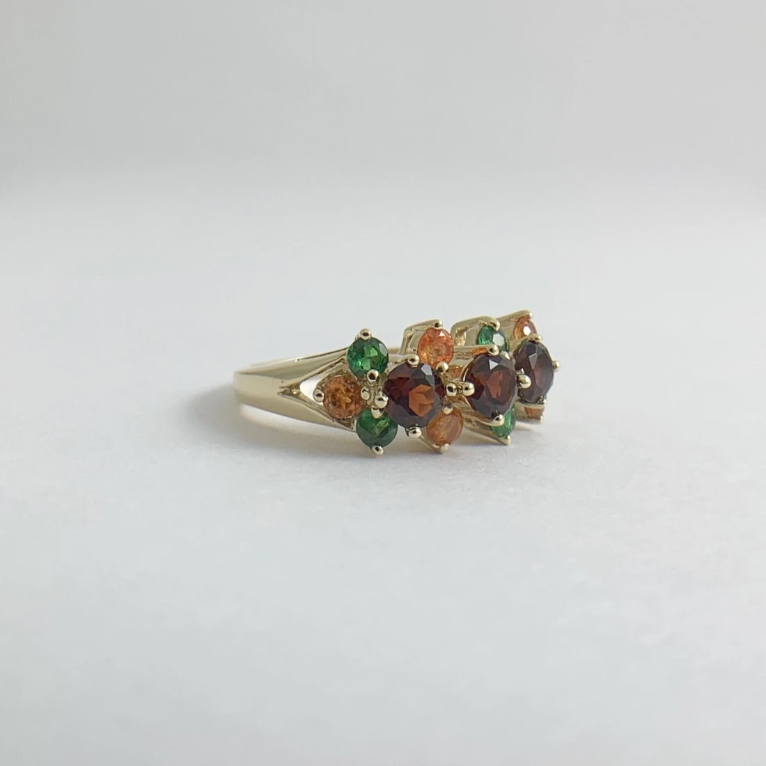 Garnet Emerald Citrine Multicolored Gemstone Ring 14K Yellow Gold, 3.64 Grams - 7