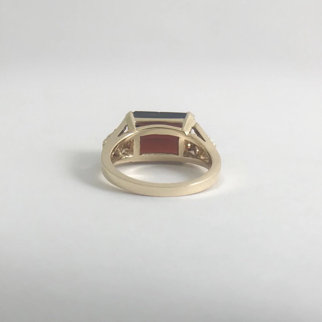 Emerald Cut Red Garnet Diamond Cocktail Ring 14K Yellow Gold, 4.38 CTW, 4.66 Gr - 10