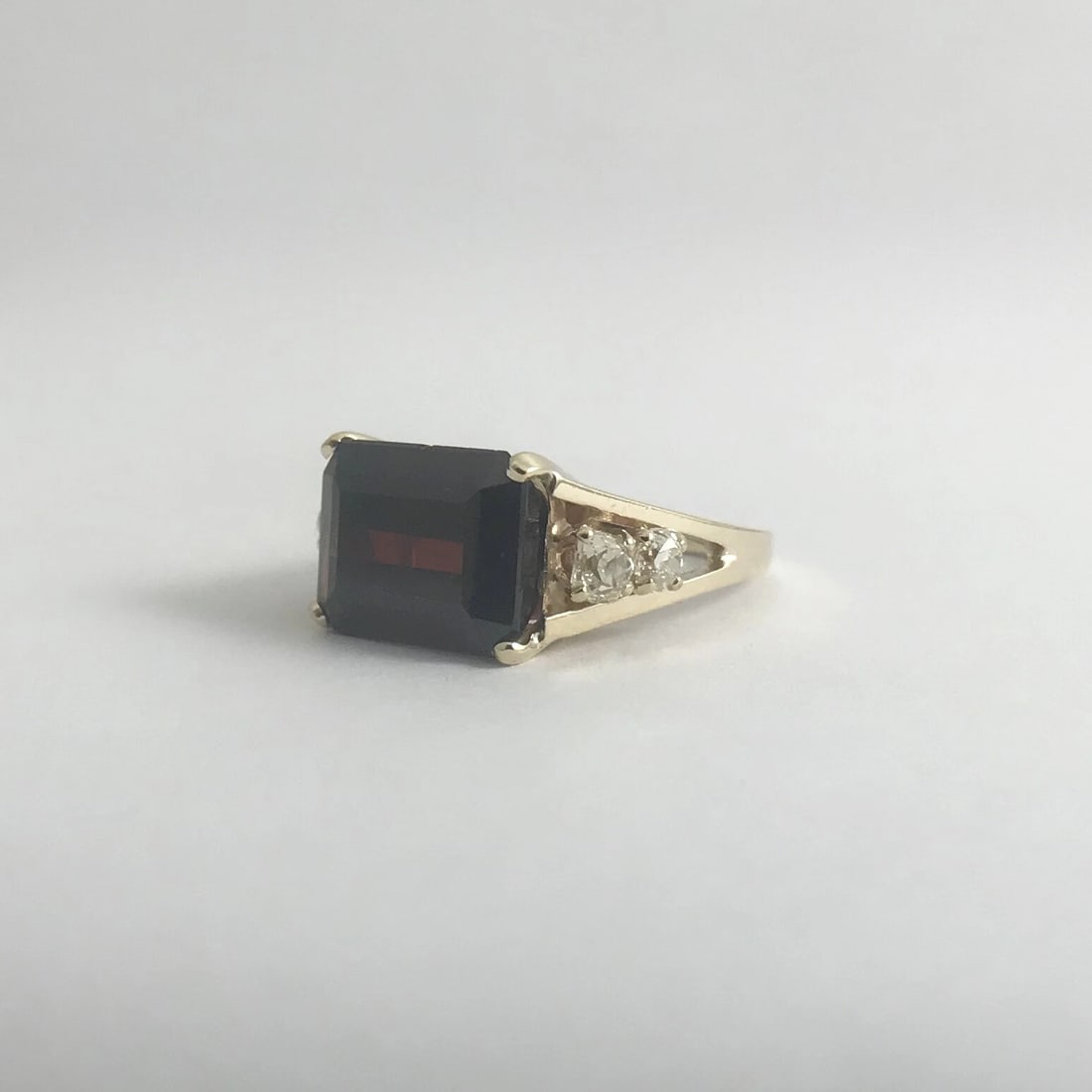 Emerald Cut Red Garnet Diamond Cocktail Ring 14K Yellow Gold, 4.38 CTW, 4.66 Gr - 11