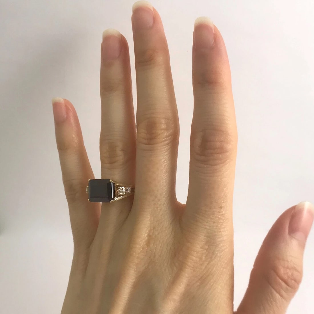 Emerald Cut Red Garnet Diamond Cocktail Ring 14K Yellow Gold, 4.38 CTW, 4.66 Gr - 3