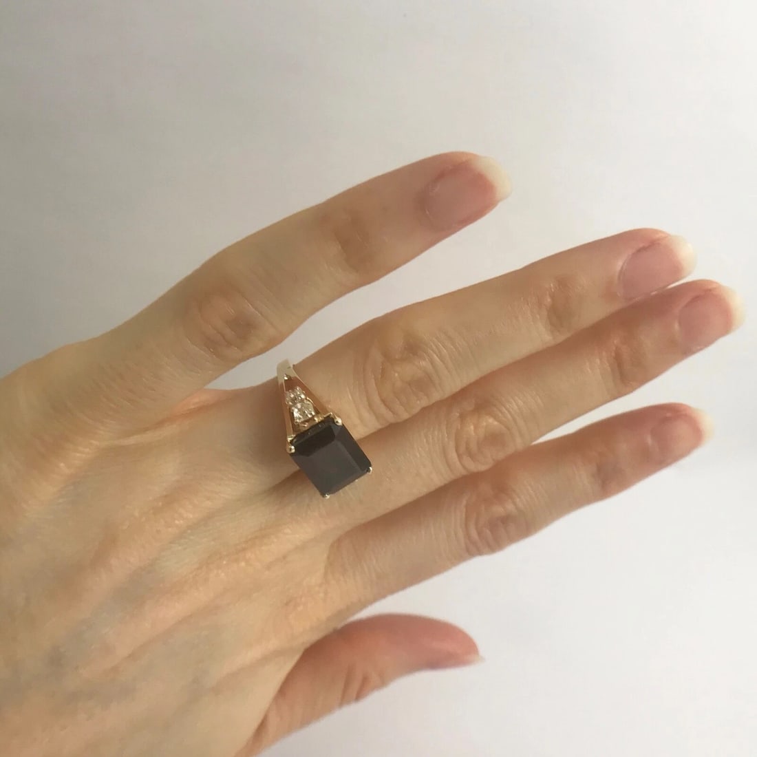 Emerald Cut Red Garnet Diamond Cocktail Ring 14K Yellow Gold, 4.38 CTW, 4.66 Gr - 4