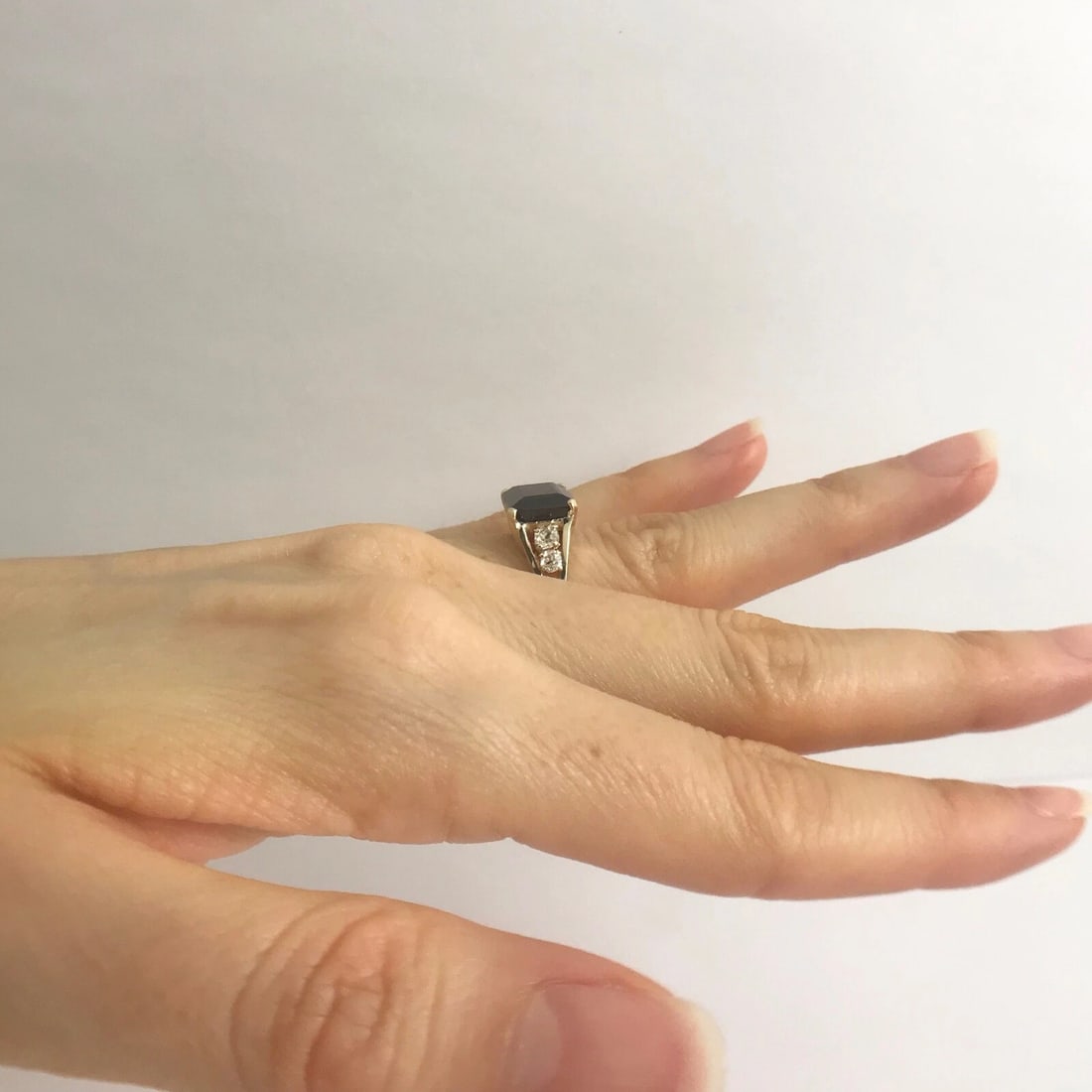 Emerald Cut Red Garnet Diamond Cocktail Ring 14K Yellow Gold, 4.38 CTW, 4.66 Gr - 5