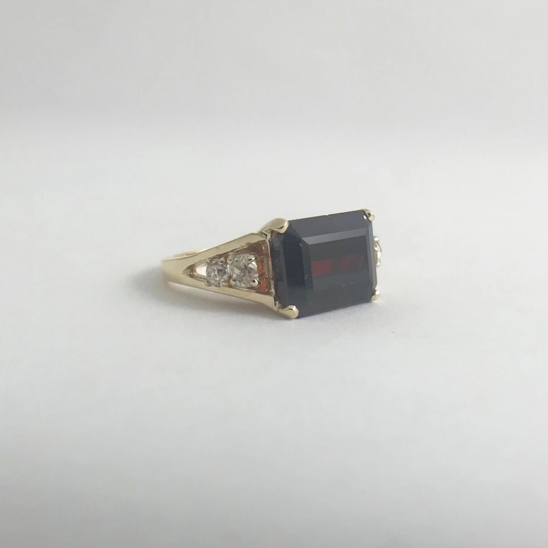 Emerald Cut Red Garnet Diamond Cocktail Ring 14K Yellow Gold, 4.38 CTW, 4.66 Gr - 8