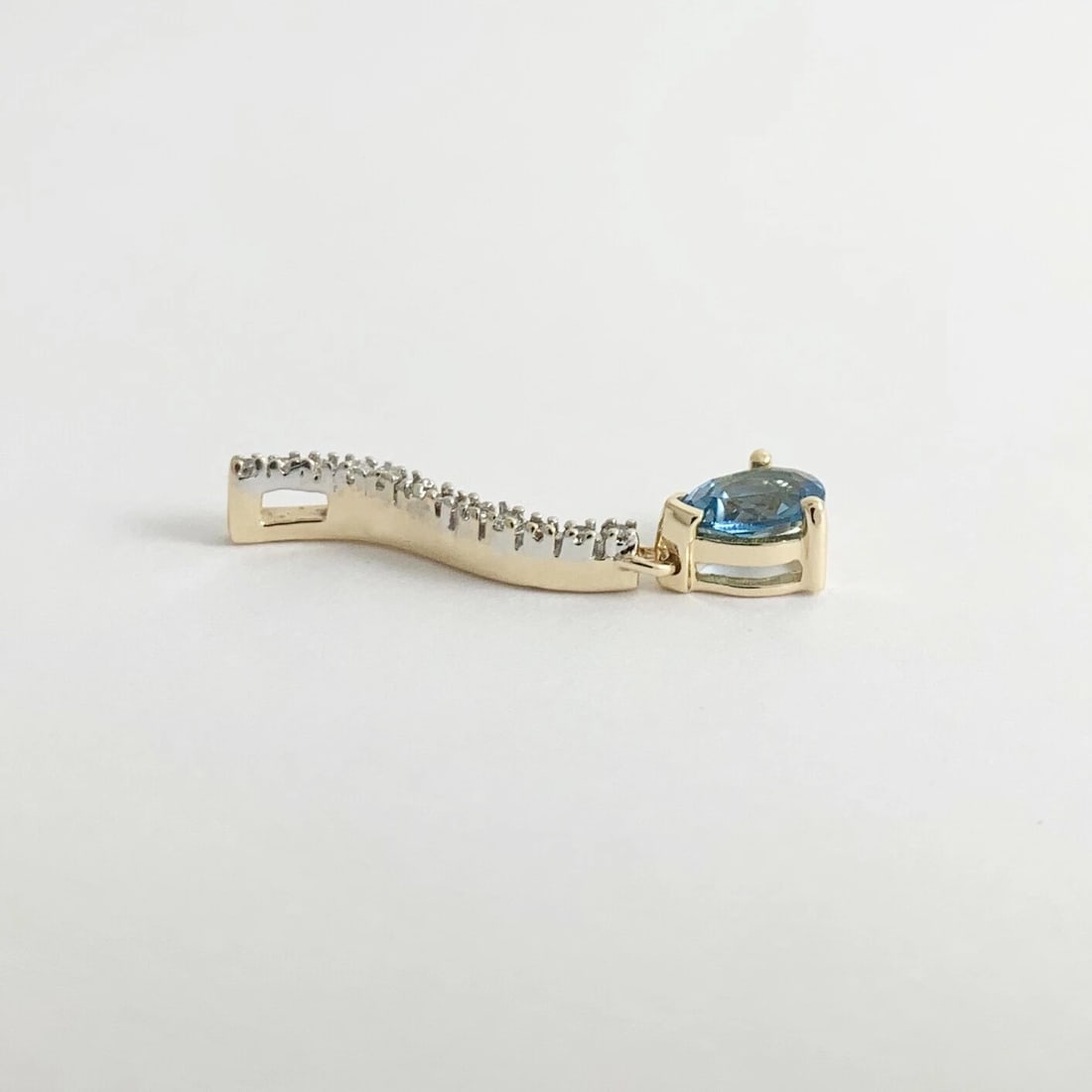 Pear Blue Topaz Diamond Gemstone Necklace Pendant 14K Yellow Gold, 1.42 Gr - 6