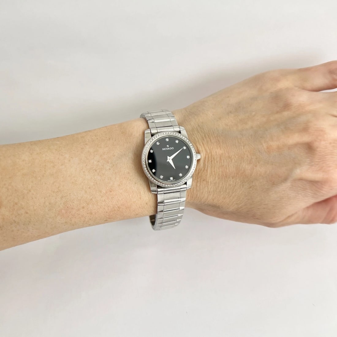 Movado Vizio Diamond Bezel Black Dial Stainless Steel Watch, 25 mm - 3