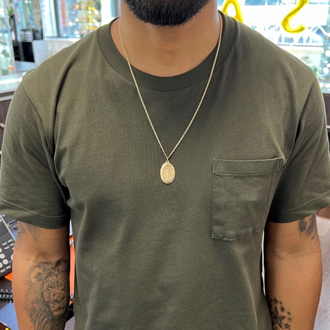 Mother Mary Miraculous Medal Religious Pendant Necklace 14K Yellow Gold, 14.54 G - 4