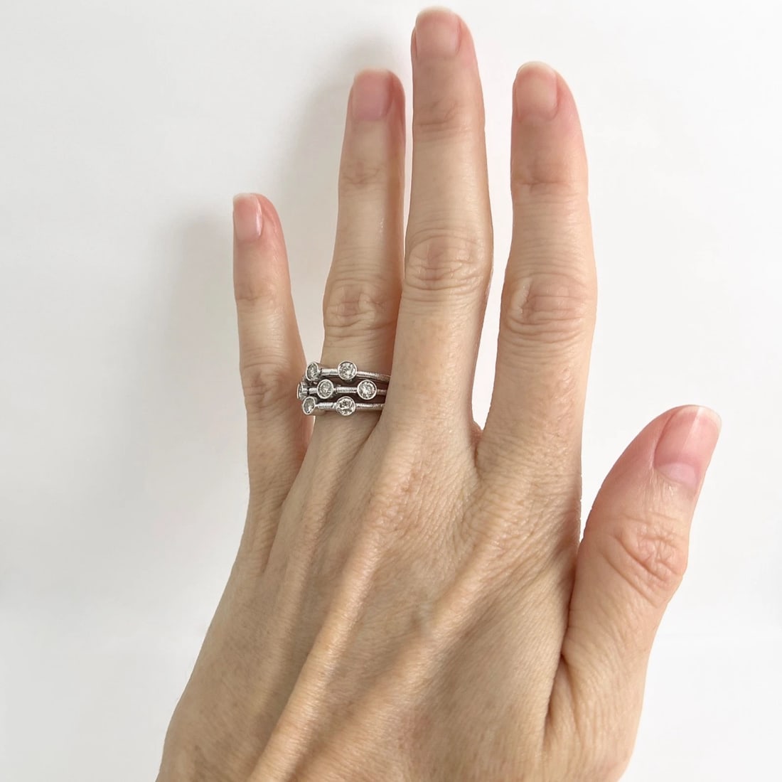 7-Stone Champagne Diamond Bezel Set Ring 14K White Gold, .70 CTW, 7.04 Grams - 2