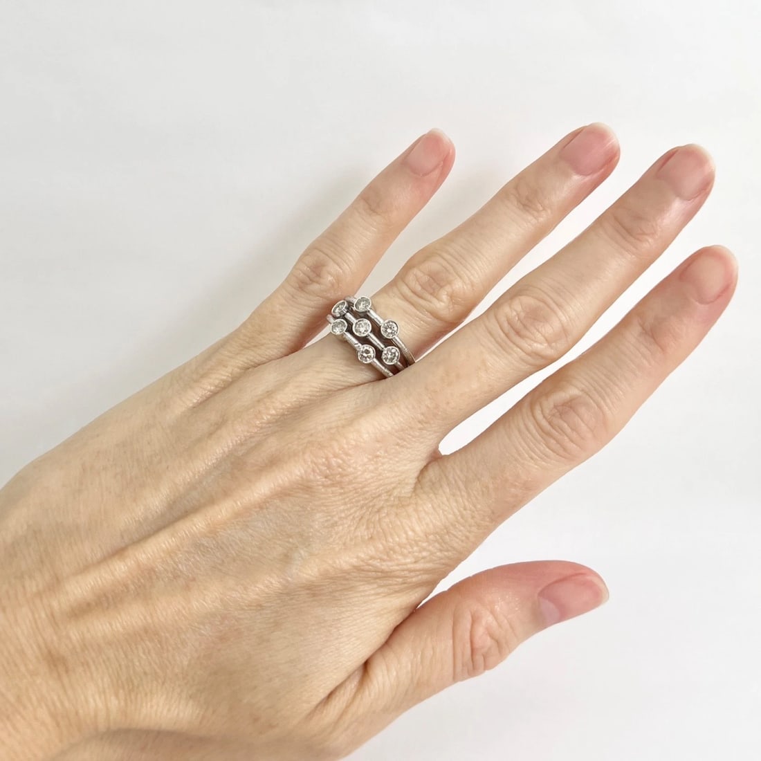 7-Stone Champagne Diamond Bezel Set Ring 14K White Gold, .70 CTW, 7.04 Grams - 3