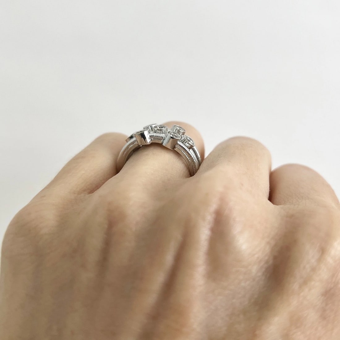 7-Stone Champagne Diamond Bezel Set Ring 14K White Gold, .70 CTW, 7.04 Grams - 4