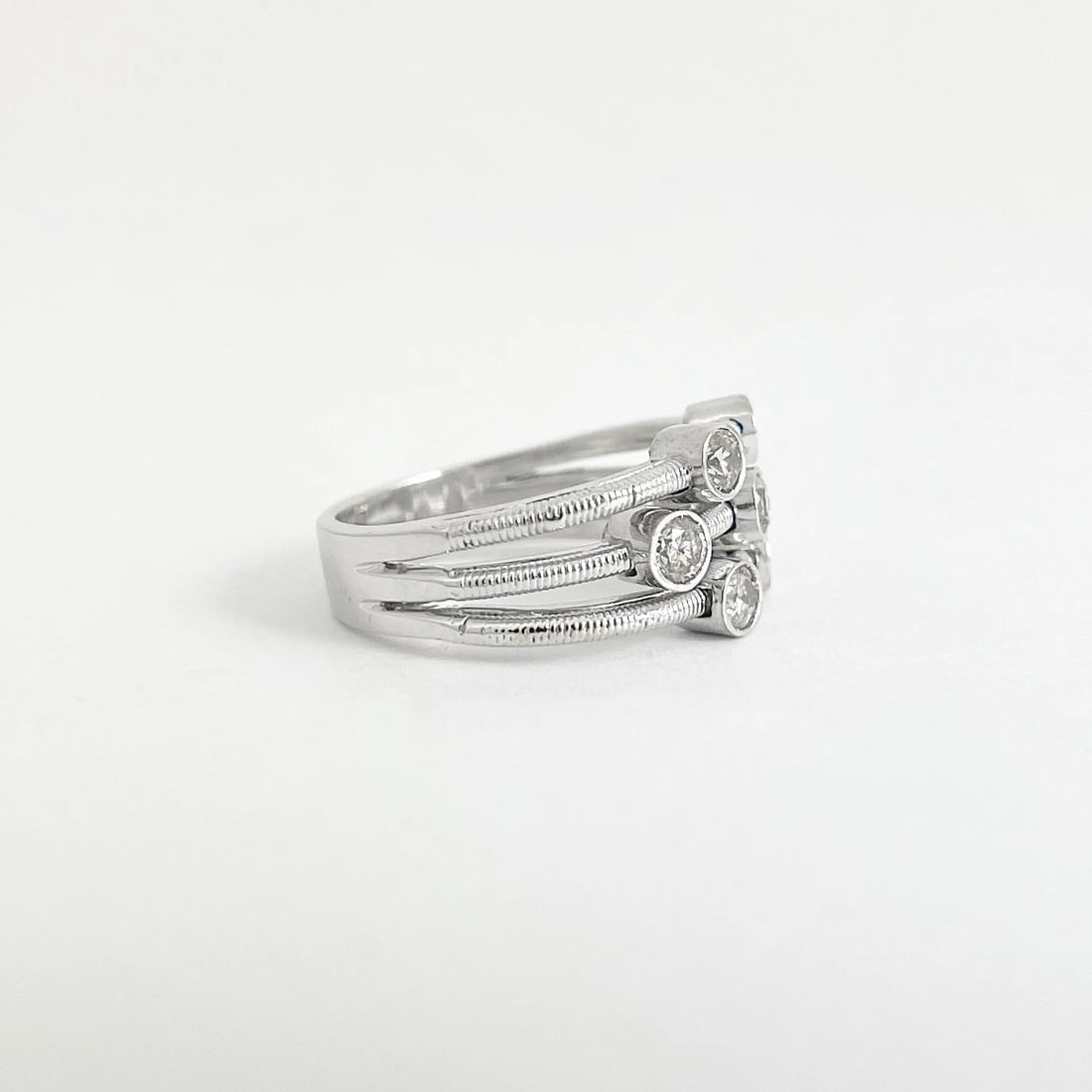 7-Stone Champagne Diamond Bezel Set Ring 14K White Gold, .70 CTW, 7.04 Grams - 5