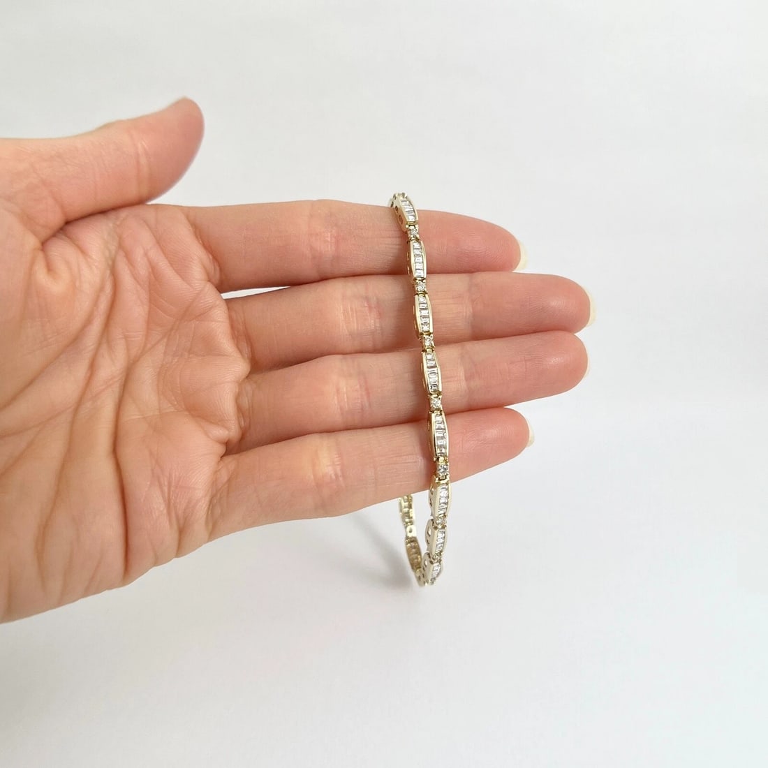 Estate Baguette Round Diamond Tennis Bracelet 14K Yellow Gold, 2.15 CTW, 9.44 Gr - 2