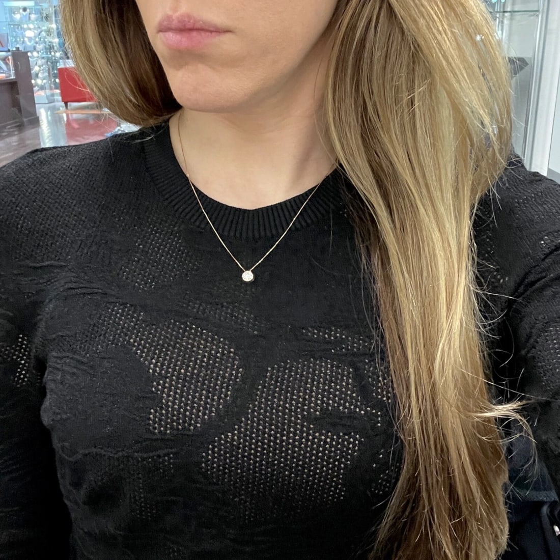 Round CZ Bezel Solitaire Pendant Necklace 14K Pink Rose Gold, 1.14 Grams - 4