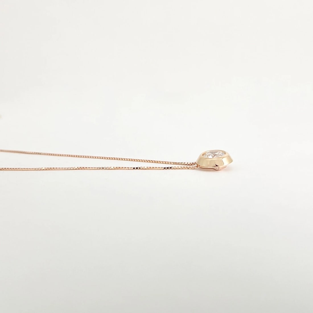 Round CZ Bezel Solitaire Pendant Necklace 14K Pink Rose Gold, 1.14 Grams - 5
