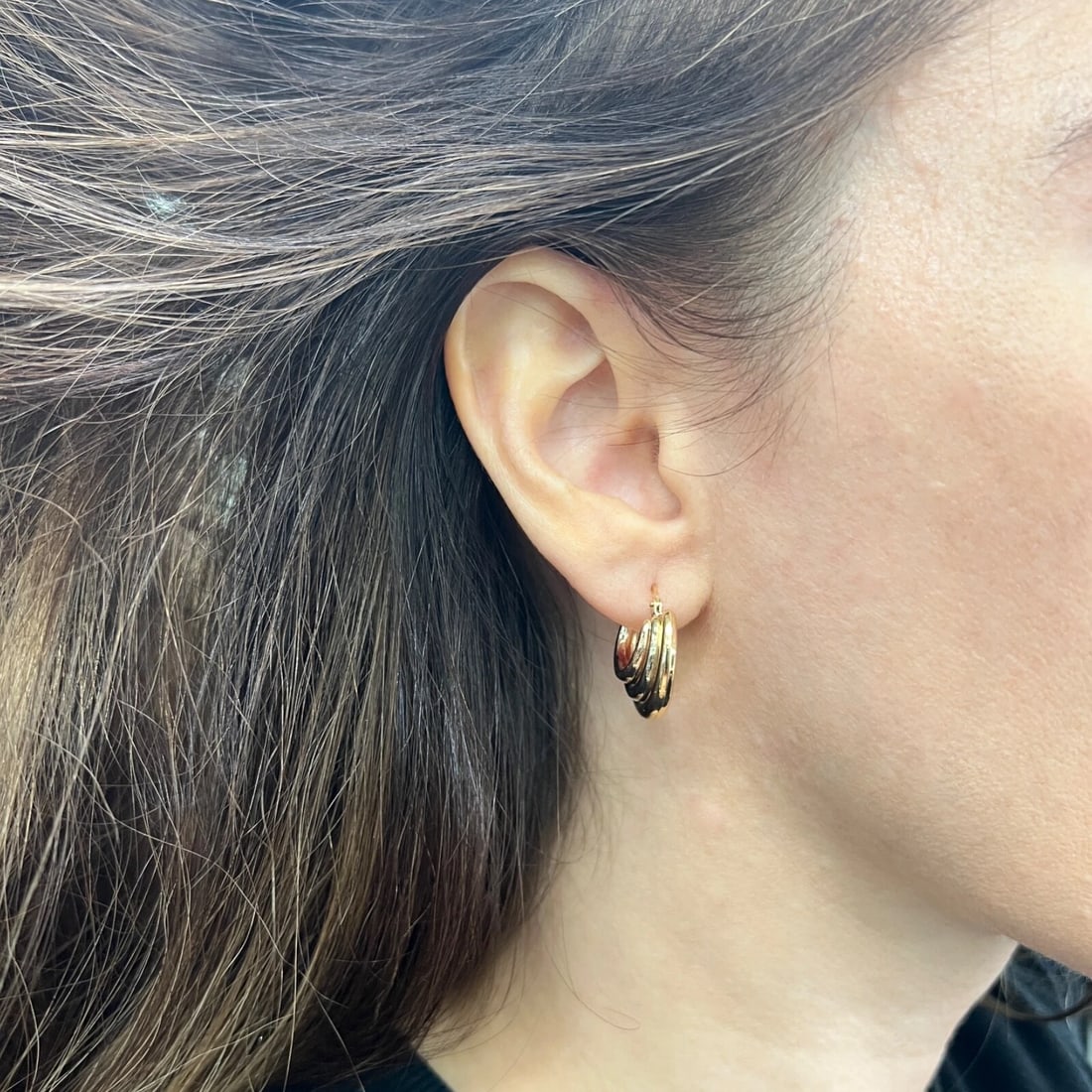 Italian Tri-Color Hoop Earrings 14K Yellow Rose White Gold, 4.18 Grams - 3