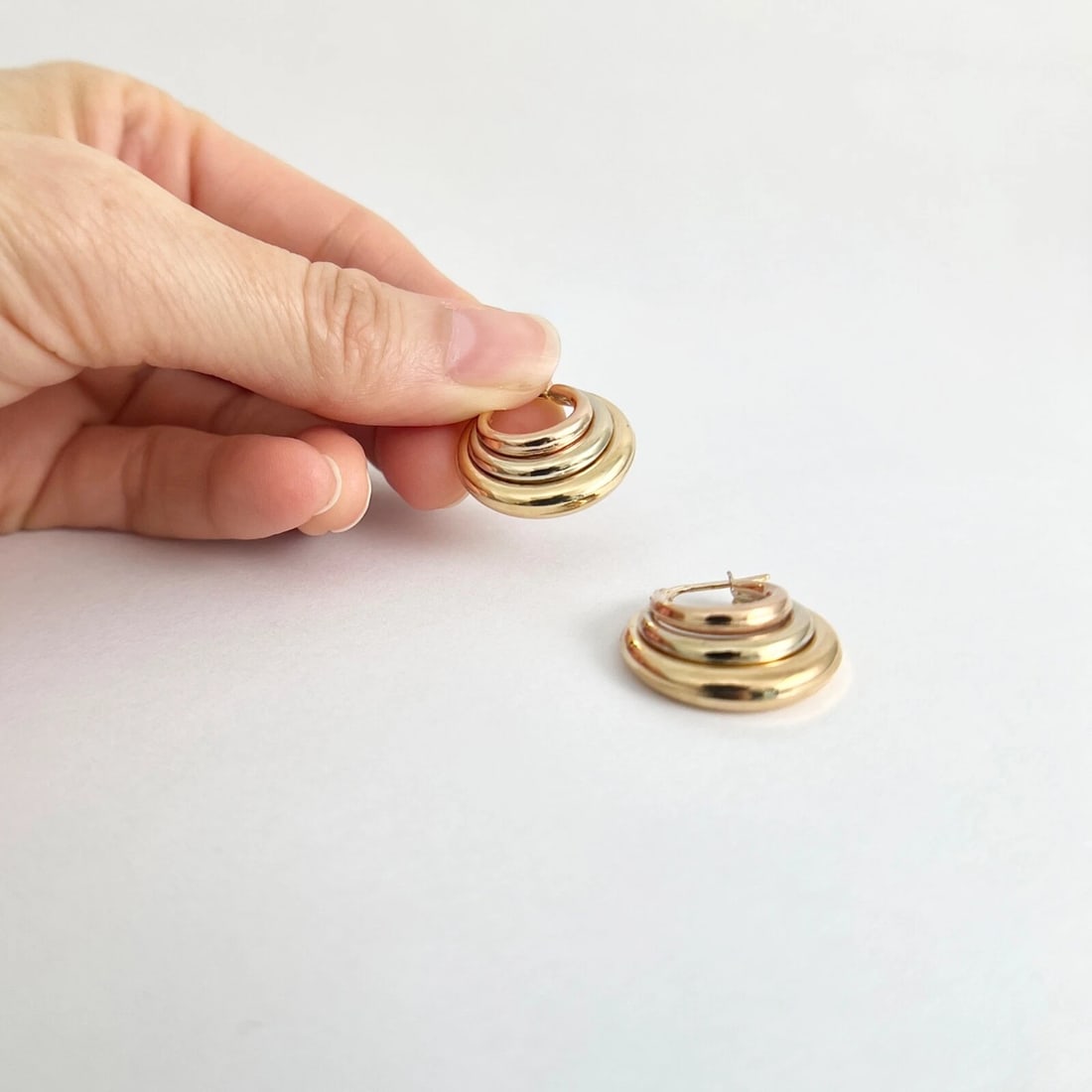 Italian Tri-Color Hoop Earrings 14K Yellow Rose White Gold, 4.18 Grams - 5