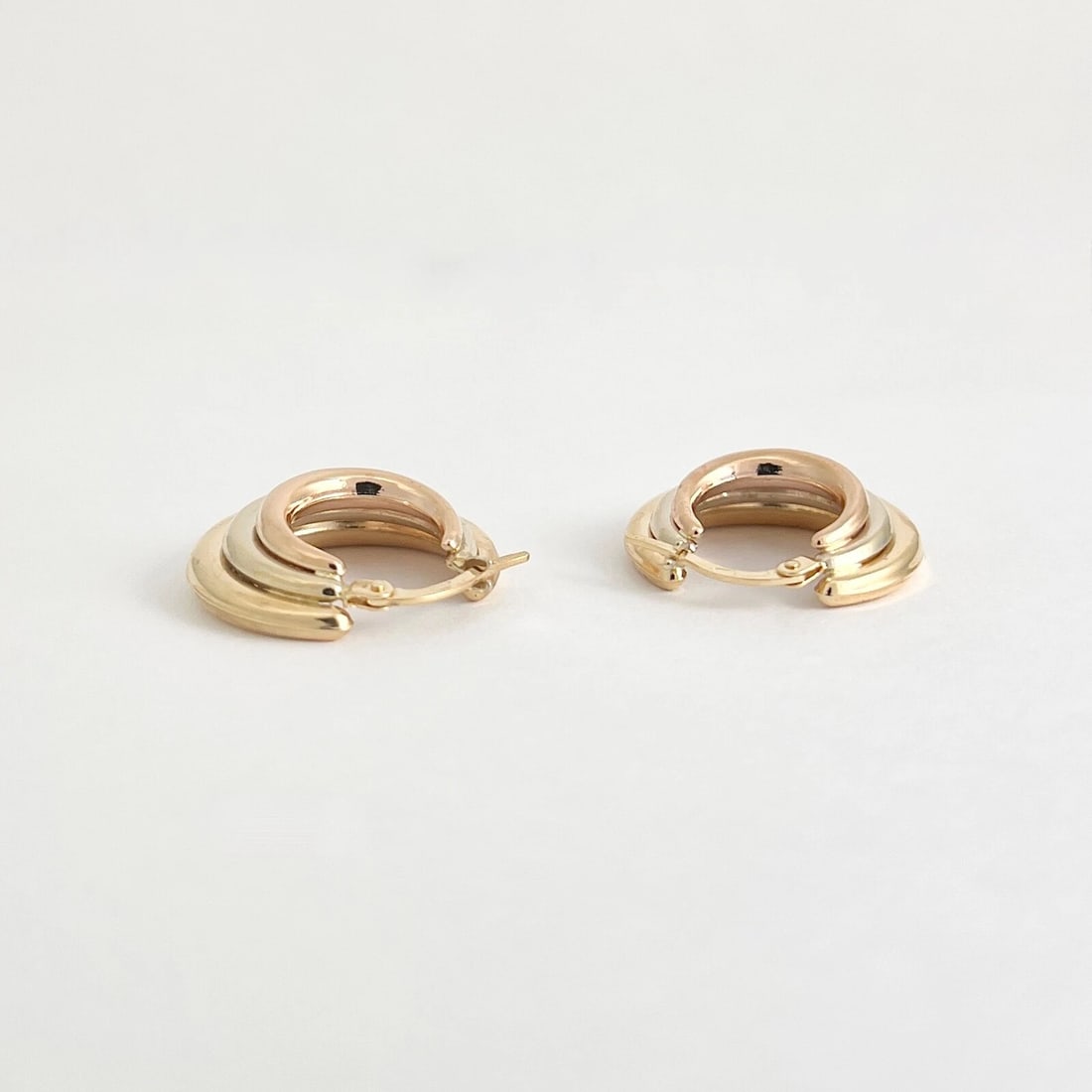 Italian Tri-Color Hoop Earrings 14K Yellow Rose White Gold, 4.18 Grams - 6