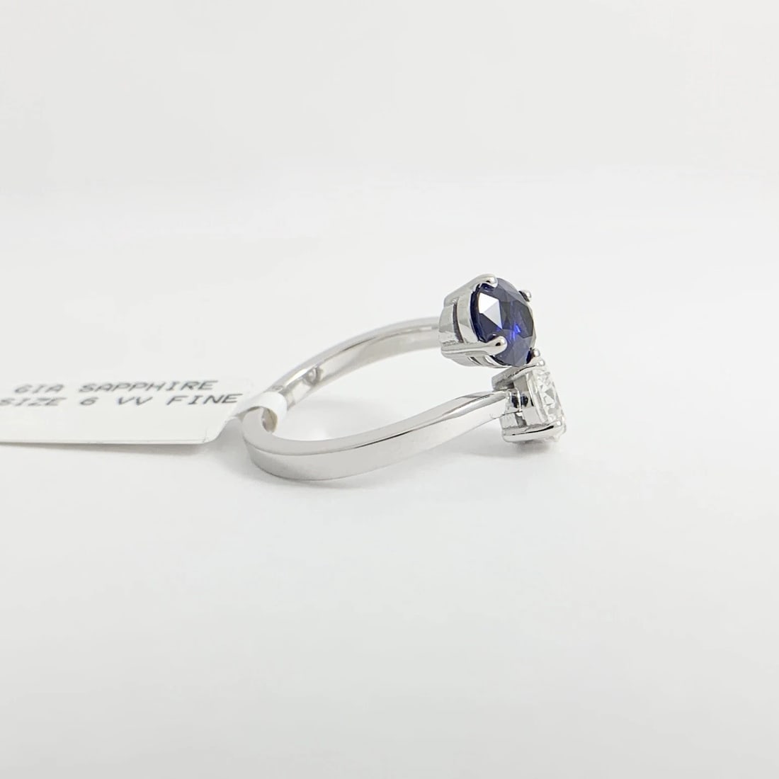 GIA Sapphire Diamond 2-Stone Wrap Bypass Statement Ring 14K White Gold 2.28 CTW - 6