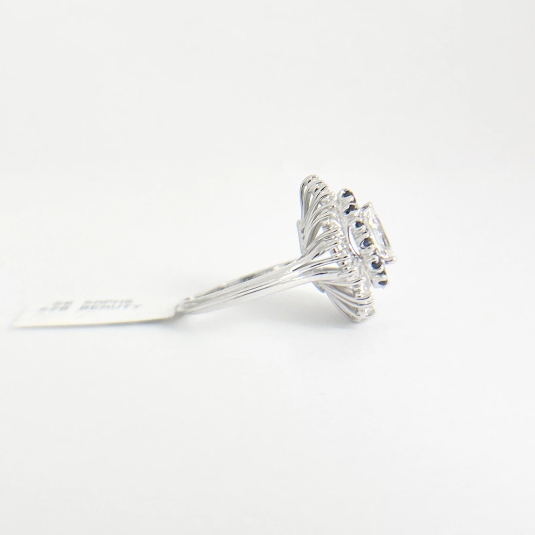 Pear Diamond Baguette Halo Blue Sapphire Cocktail Ring, Platinum, 3.84 CTW - 7